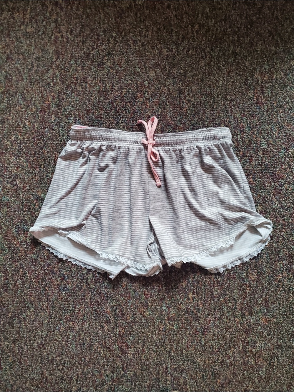 René Rofé White and Grey Striped Pajama Shorts